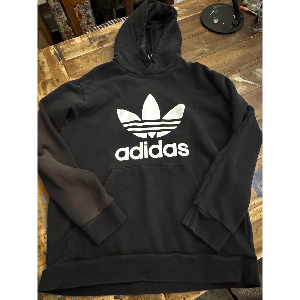 Adidas Originals Trefoil Hoodie Black White Logo Sweatshirt Mens Large